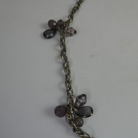 Loft Mauve Grey Silver Tone Dangle Beaded Neutral Necklace Plus Size Friendly 35 - Picture 2 of 9